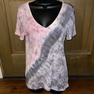 ⭐️A New Day Pink Gray Split Tie Dye Relaxed Fit Stretchy Short Sleeve Top Size M